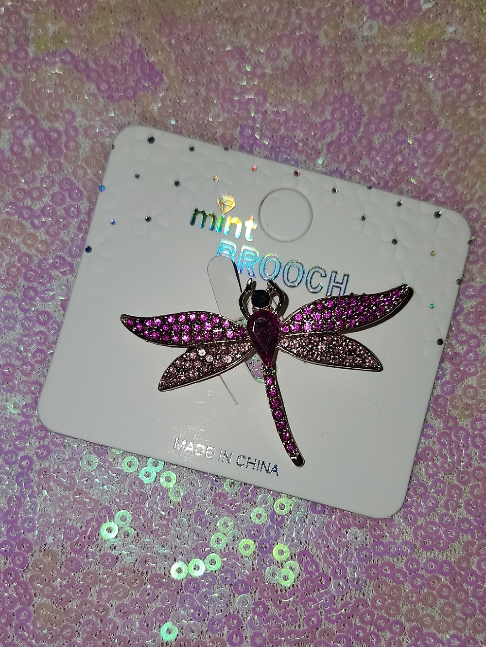 Pink Rhinestone Dragonfly Brooch NWT!! So Cute!